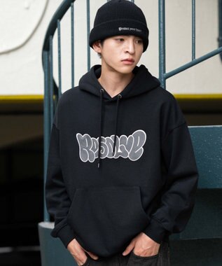 WEGO 【ユニセックス着用ITEM/SMLサイズ展開】グラフィックロゴプルパーカー ブラック