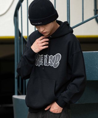 WEGO 【ユニセックス着用ITEM/SMLサイズ展開】グラフィックロゴプルパーカー ブラック