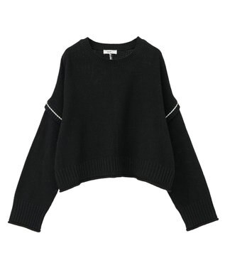 earth music&ecology 【洗濯機洗い可 / 選べる丈】アンチピリングC/A選べる丈配色ニット ブラック