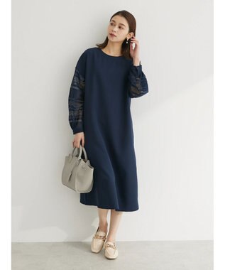 Green Parks 洗える袖レースワンピース Navy