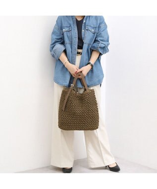 UNBILLION カシュカシュ cachecache / ベルトハンドル地柄編みトート カゴバッグ ブラウン