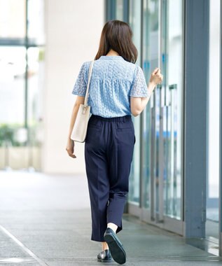 Tiaclasse L 【洗える】スリットテーパードパンツ ネイビー