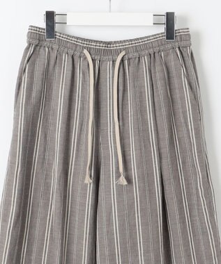 自由区 S 【カタログ掲載・セットアップ対応・洗える】リネンビスコースストライプドロスト パンツ セピア系