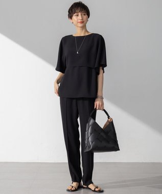 23区 L 【吸水速乾/UVカット/接触冷感】ストレッチジョーゼット  ケープデザイン カットソー ブラック系