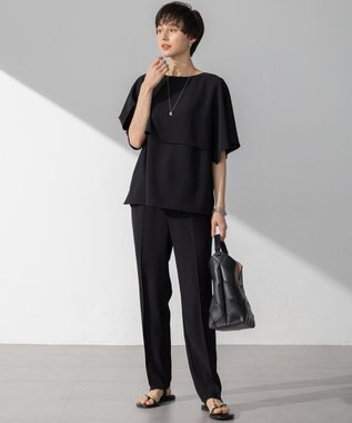 23区 L 【吸水速乾/UVカット/接触冷感】ストレッチジョーゼット  ケープデザイン カットソー ブラック系