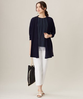 自由区 【アンサンブル対応・洗える】ハンディ カーディガン ロング丈 ネイビー