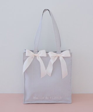 Maison de FLEUR ギンガムリボンスクエアトートバッグ Gray