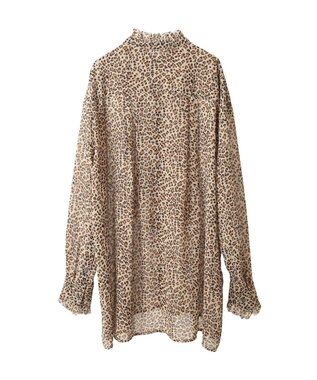 YECCA VECCA フリルデザインロングシャツ Leopard