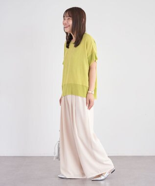 Green Parks シアーリブ切替楊柳プルオーバー Lime Green