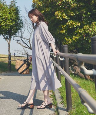 Feroux 【洗える】パフスリーブシャツ ワンピース グレー系