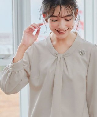 Tiaclasse L 【ダブルクロス】2wayボウタイ風ブラウス グレージュ