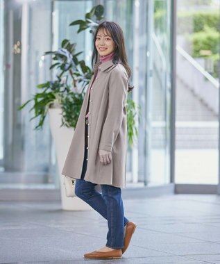 Tiaclasse 【洗える】ウール調パールボタンシャツチュニックブラウス モカ