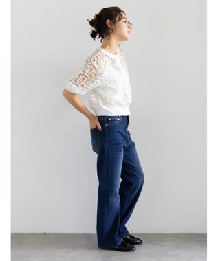 Te chichi エンブロイダリー半袖クルーカーディガン オフホワイト