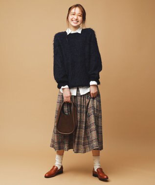 UNFILO アルパカシャギー ロングニット ネイビー