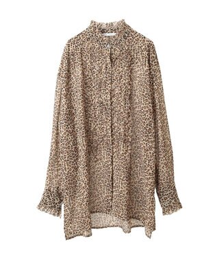 YECCA VECCA フリルデザインロングシャツ Leopard