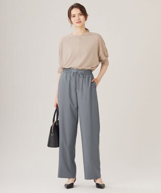 自由区 S 【カタログ掲載・洗える】フルダルスパンマイクロピーチワイドストレート パンツ インク