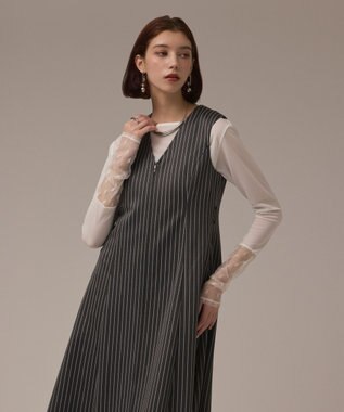 GRACE CONTINENTAL ストライプジャージワンピース グレー