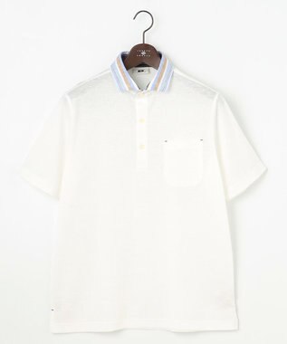 JOSEPH ABBOUD 【リネン素材/吸水速乾/日本素材】リネンハニカム ダディ ポロシャツ ホワイト×ストライプ