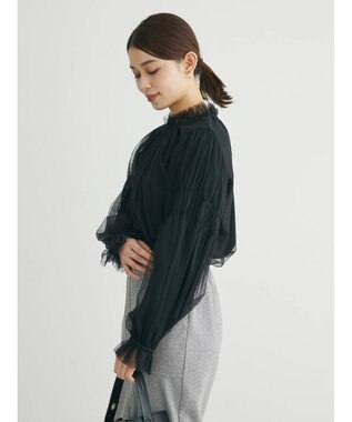 Green Parks ・ＥＬＥＮＣＡＲＥ　ＤＵＥ　チュールハイネックブラウス Black