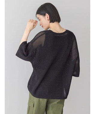 AMERICAN HOLIC 透かし編み半袖ニットプルオーバー Black
