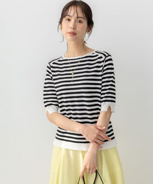 組曲 L 5分袖ニットＴシャツ ボーダー系1