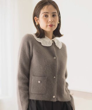 組曲 L 【手洗い可】フラッフィーファーニットジャケット ココアブラウン系
