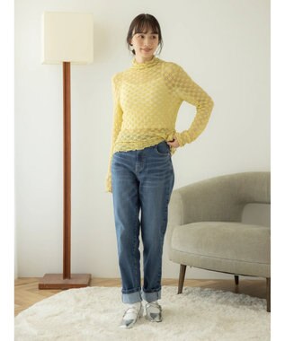 earth music&ecology ハイネックシアーフラワーインナー Yellow