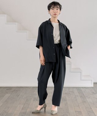 muuc サマースラックス〈ユニセックス・大きいサイズあり〉〈夏・軽やか〉〈セットアップ可能・ウエストゴム〉〈上品きれいめオフィスカジュアル〉〈日本製〉 ブラック