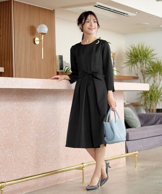Tiaclasse 【セレモニー・新色追加・洗える】アシメリボンベルトフレアワンピース ブラック