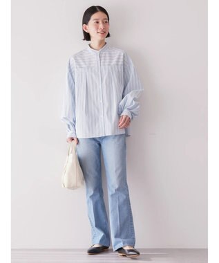 AMERICAN HOLIC イージーケア切替タックワイドシャツ Stripe Sax