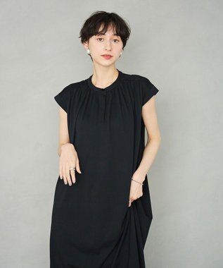 #Newans 【乾燥機可能/接触冷感】ヨークギャザーロングワンピース ブラック