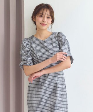 Feroux 【洗える】サッカーチェック ワンピース ブラック系1