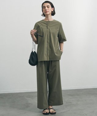 UNFILO 【セットアップ着用可/ウエストゴム】FINE MOVE ギャザーワイドパンツ カーキ