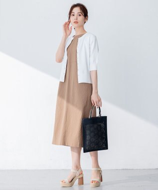 組曲 【5色展開・洗える】MINA半袖 カラーカーディガン アイボリー系