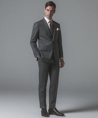 GOTAIRIKU 【形態安定】PREMIUMPLEATS_レギュラーカラー 通年ドレスシャツ（ボーダー） ダークブラウン系1