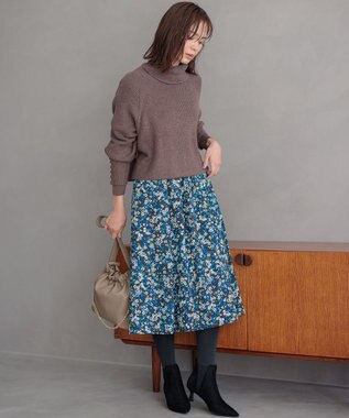 組曲 ニュアージュフラワープリント スカート ブルー系5