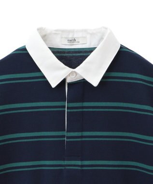 earth music&ecology ボーダールーズラガーシャツ Navy