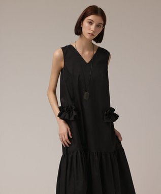 GRACE CONTINENTAL サイドフリルタフタワンピース ブラック