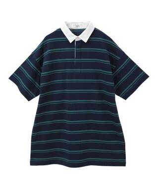 earth music&ecology ボーダールーズラガーシャツ Navy