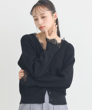 earth music&ecology レーストリムカーディガン Black