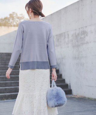 Tiaclasse 【洗える】 配色スリットニットトップス サックス