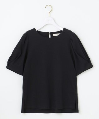 ANY SIS S 【撥水・汗ジミ防止・UVケア・洗える】スーピマスムース 袖タック Tシャツ ブラック