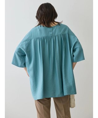AMERICAN HOLIC 接触冷感スキッパーバックギャザーブラウス Blue Green