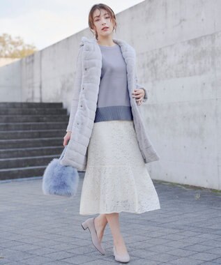 Tiaclasse 【洗える】 配色スリットニットトップス サックス