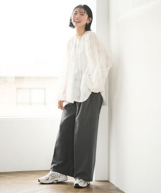 #Newans シアーチェックボリュームブラウス ホワイト