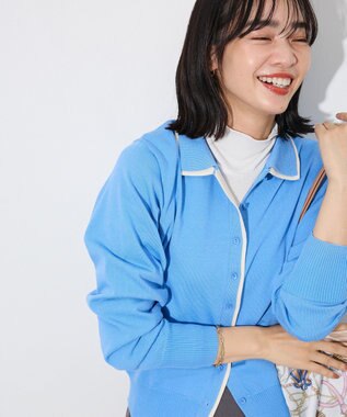 Green Parks ここちニット衿付き配色プルオーバー Blue