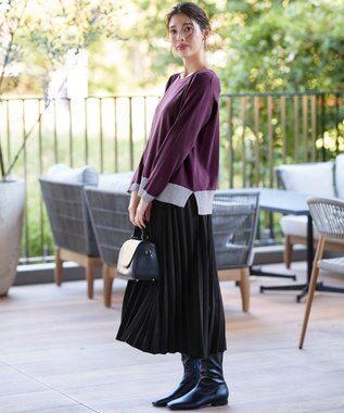 Tiaclasse 【洗える】 配色スリットニットトップス パープル