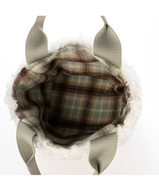 UNBILLION カシュカシュ cachecache / フェイクファー×チェック柄リバーシブルトート アイボリー