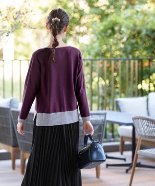 Tiaclasse 【洗える】 配色スリットニットトップス パープル