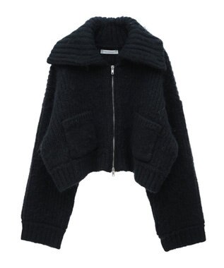 Green Parks フロントジップビックカラーニットブルゾン Navy